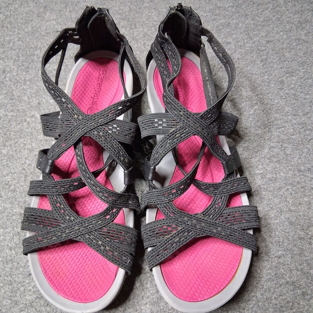 Baretraps Sunya Strappy Gladiator Sandals Black Pink Comfort Walking Sz 10M